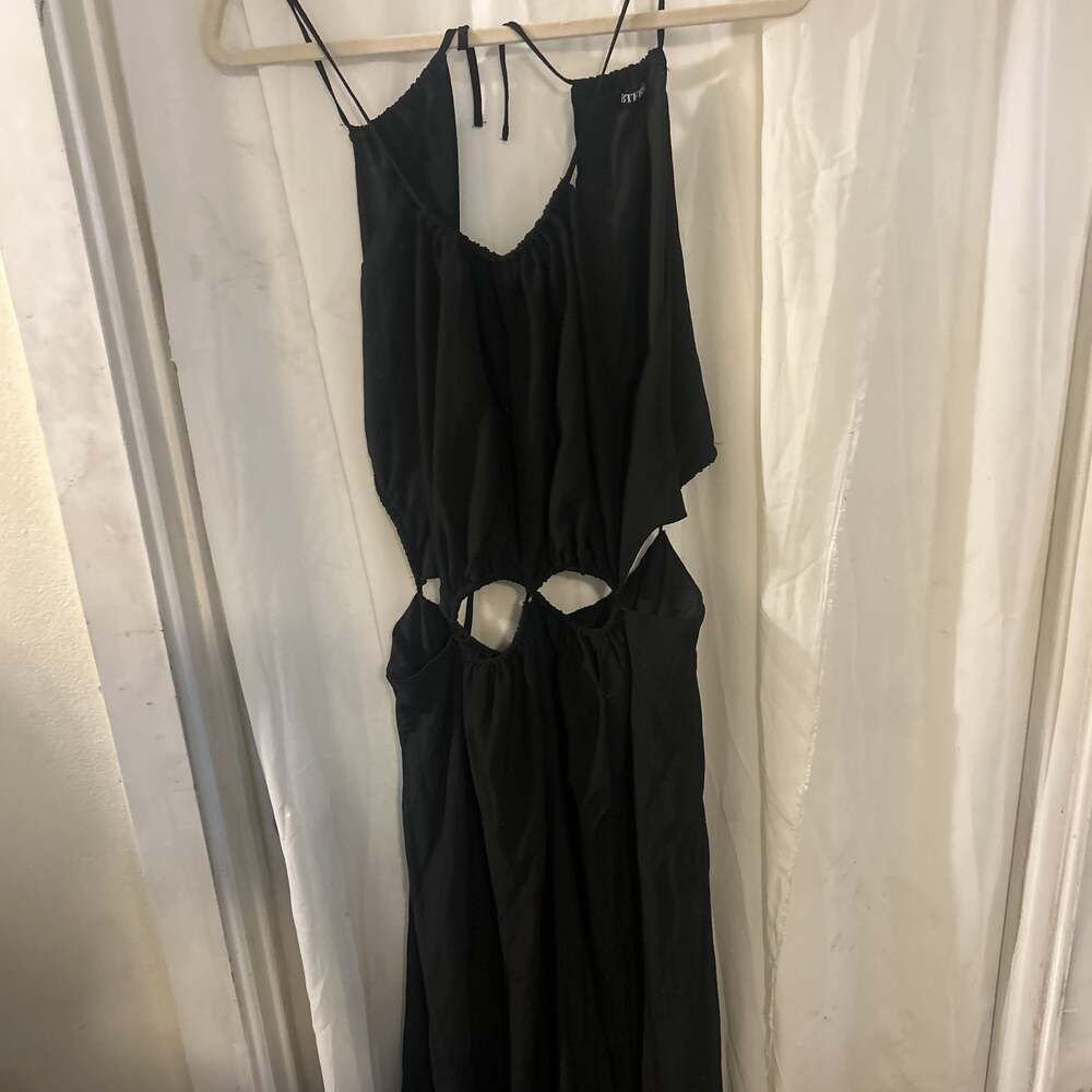BTFBM Women's Summer Spaghetti Strap V Neck Cutout Slit Maxi Dress Black